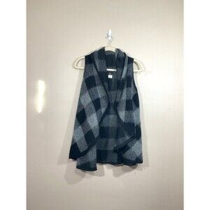 Amita Womens Buffalo Check Wool Open Front Sleeveless Cardigan OS Gray Black